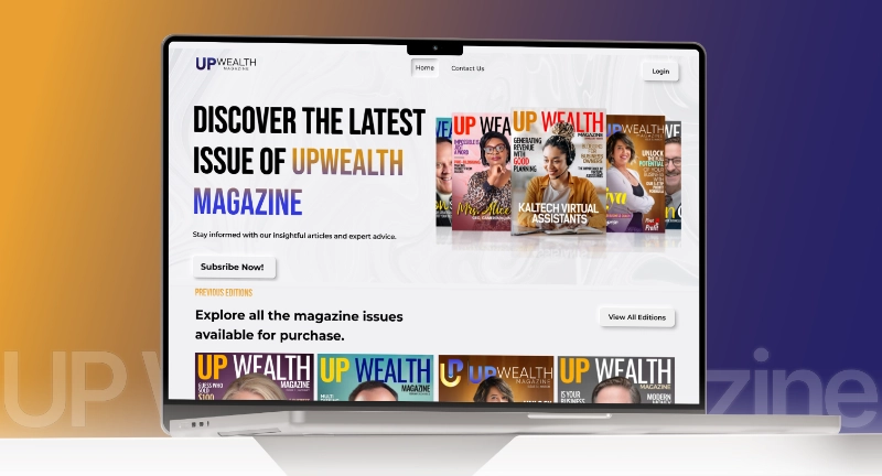 Website design, branding and SEO  project for a magazine portfolio  business, UpWealth Magazine developed by Kaltech Consultancy